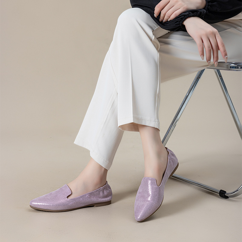 Casual Chic Foldable Sheepskin Womens Pointed Toe Slip On Flats