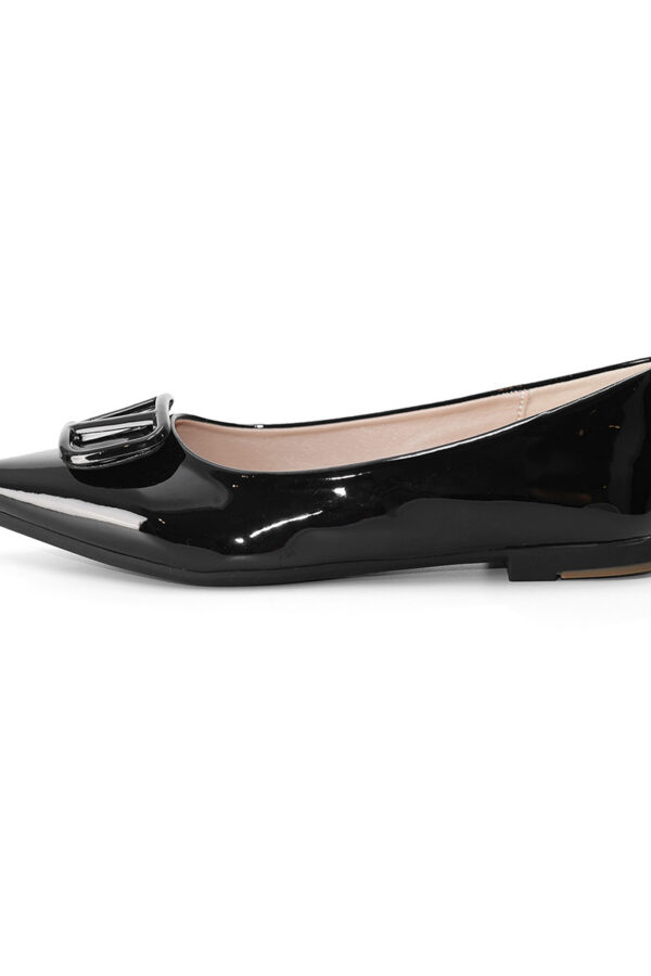 French Riviera Patent Microfibre V Buckle Ladies Pointed Toe Flats