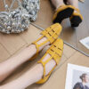 French Riviera Sheepskin Caged Womens Square Toe Fisherman Sandals