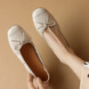Timeless Classic Waxed Lambskin Bow Square Toe Womens Ballet Pumps