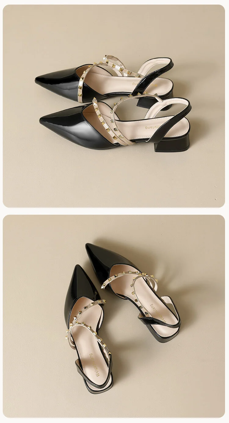 Casual Chic Studded Microfibre Womens Pointed Toe Block Heel Slingback