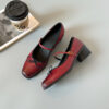 Timeless Classic Sheepskin Leather Womens Bow Block Heel Mary Janes