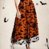 Halloween Layered Mesh Tulle Womens Elastic Waist A Line Midi Skirt