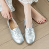 Casual Chic Perforated Sheepskin Leather Womens Flat Mary Janes