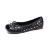 French Riviera Patent Studded Bow Square Toe Womens Black Ballet Flats