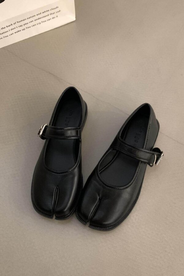 Casual Chic Faux Leather Split Toe Buckle Womens Mary Jane Flats