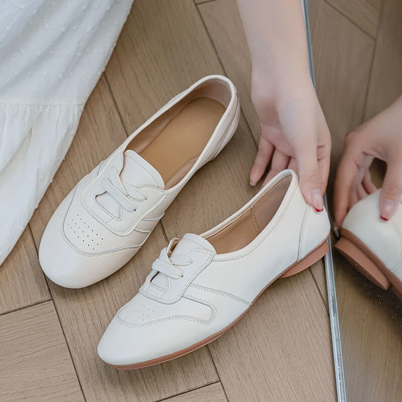 Casual Chic Perforated Sheepskin Leather Womens Flat Mary Janes