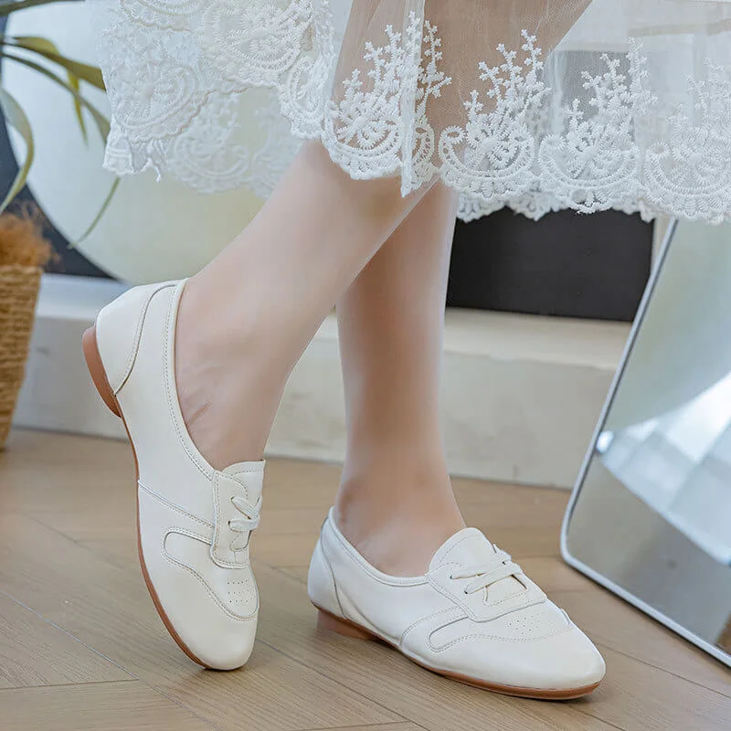 Casual Chic Perforated Sheepskin Leather Womens Flat Mary Janes