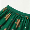 Christmas Party Green Layered Mesh Womens Gingerbread Print Midi Skirt