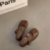 Casual Chic Faux Leather Split Toe Buckle Womens Mary Jane Flats