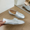 Casual Chic Perforated Sheepskin Leather Womens Flat Mary Janes