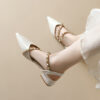 Casual Chic Studded Microfibre Womens Pointed Toe Block Heel Slingback