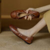 Casual Chic Soft Washed Leather Womens Bow Square Toe Ballet Flats