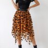 Halloween Layered Tulle Velvet Bat Print Womens Asymmetric Midi Skirt