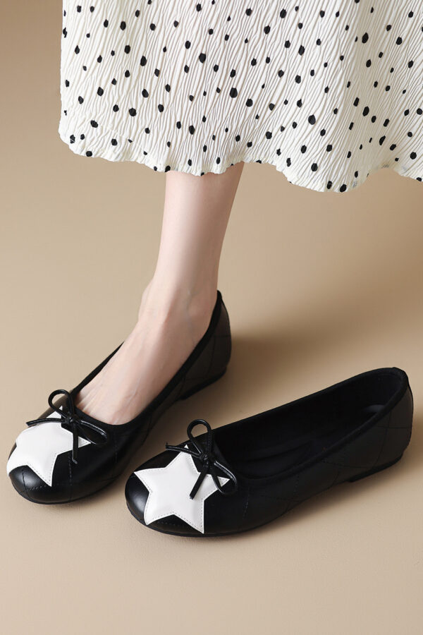 Timeless Classic Quilted Lambskin Colour Block Bow Womens Ballet Flats