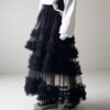 Casual Chic Pastel Ruffled Tiered Tulle Womens A Line Midi Skirt