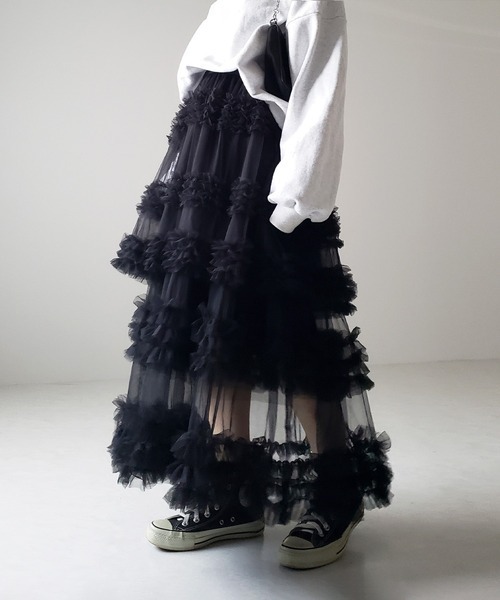 Casual Chic Pastel Ruffled Tiered Tulle Womens A Line Midi Skirt