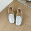 Casual Chic Perforated Sheepskin Leather Womens Flat Mary Janes