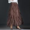 Casual Chic Breathable Asymmetric Layered Tulle Womens Midi Skirt