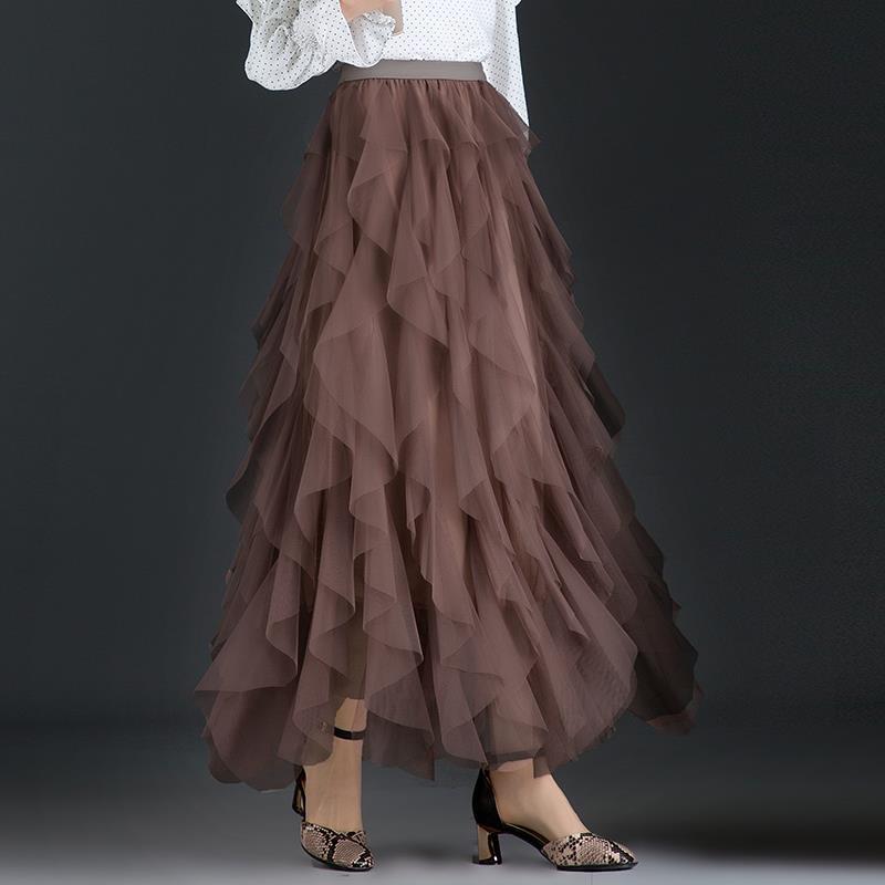 Casual Chic Breathable Asymmetric Layered Tulle Womens Midi Skirt