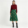 Christmas Party Green Layered Mesh Womens Gingerbread Print Midi Skirt