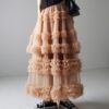 Casual Chic Pastel Ruffled Tiered Tulle Womens A Line Midi Skirt