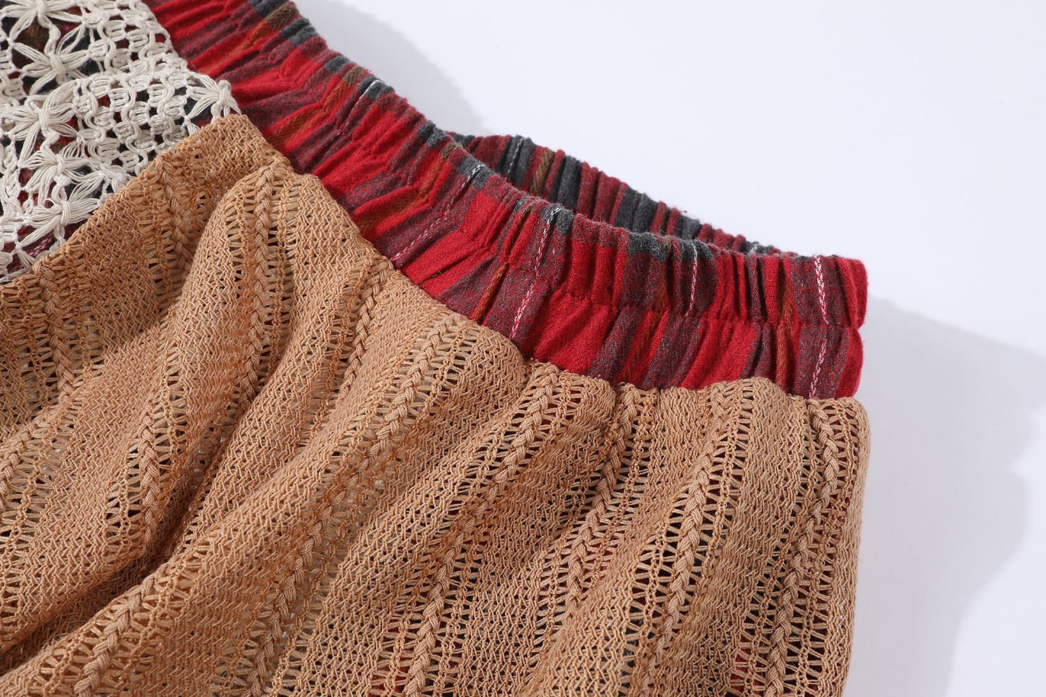 Romantic Bohemian Crochet Patchwork Plaid Womens Asymmetric Midi Skirt
