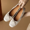 Timeless Classic Waxed Lambskin Bow Square Toe Womens Ballet Pumps