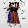 Halloween Party Flocked Mesh Womens Elastic Waist A Line Midi Skirt