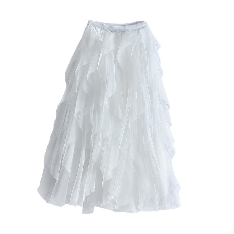 Casual Chic Breathable Asymmetric Layered Tulle Womens Midi Skirt