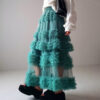 Casual Chic Pastel Ruffled Tiered Tulle Womens A Line Midi Skirt
