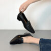 Modern Minimalist Seamed Lambskin Womens Square Toe Block Heel Loafers