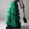 Casual Chic Pastel Ruffled Tiered Tulle Womens A Line Midi Skirt