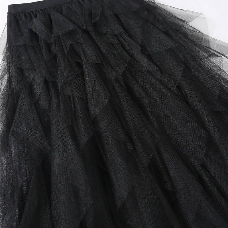 Casual Chic Breathable Asymmetric Layered Tulle Womens Midi Skirt
