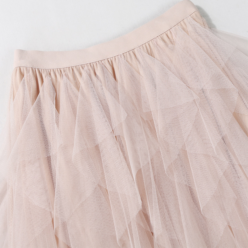 Casual Chic Breathable Asymmetric Layered Tulle Womens Midi Skirt