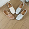 Casual Chic Perforated Sheepskin Leather Womens Flat Mary Janes