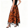 Halloween Party Flocked Mesh Womens Elastic Waist A Line Midi Skirt