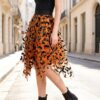 Halloween Layered Tulle Velvet Bat Print Womens Asymmetric Midi Skirt