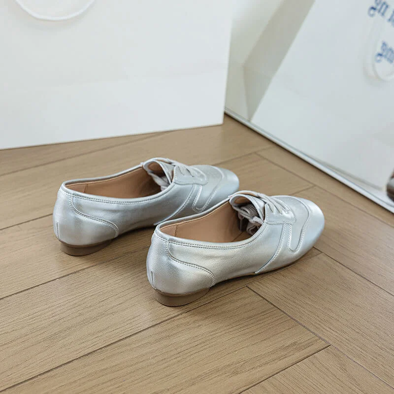 Casual Chic Perforated Sheepskin Leather Womens Flat Mary Janes
