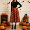 Halloween Flocked Print Tulle Womens Midi Skirt