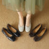 Timeless Classic Waxed Lambskin Bow Square Toe Womens Ballet Pumps