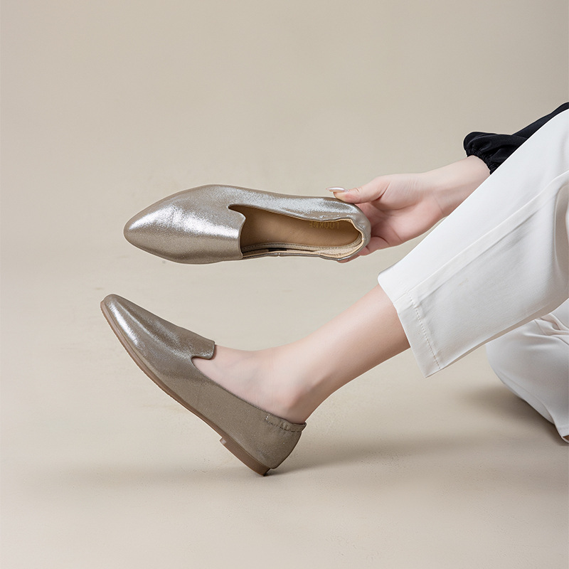 Casual Chic Foldable Sheepskin Womens Pointed Toe Slip On Flats