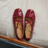Classic Crinkled Lambskin Womens Square Toe Cross Strap Ballet Flats