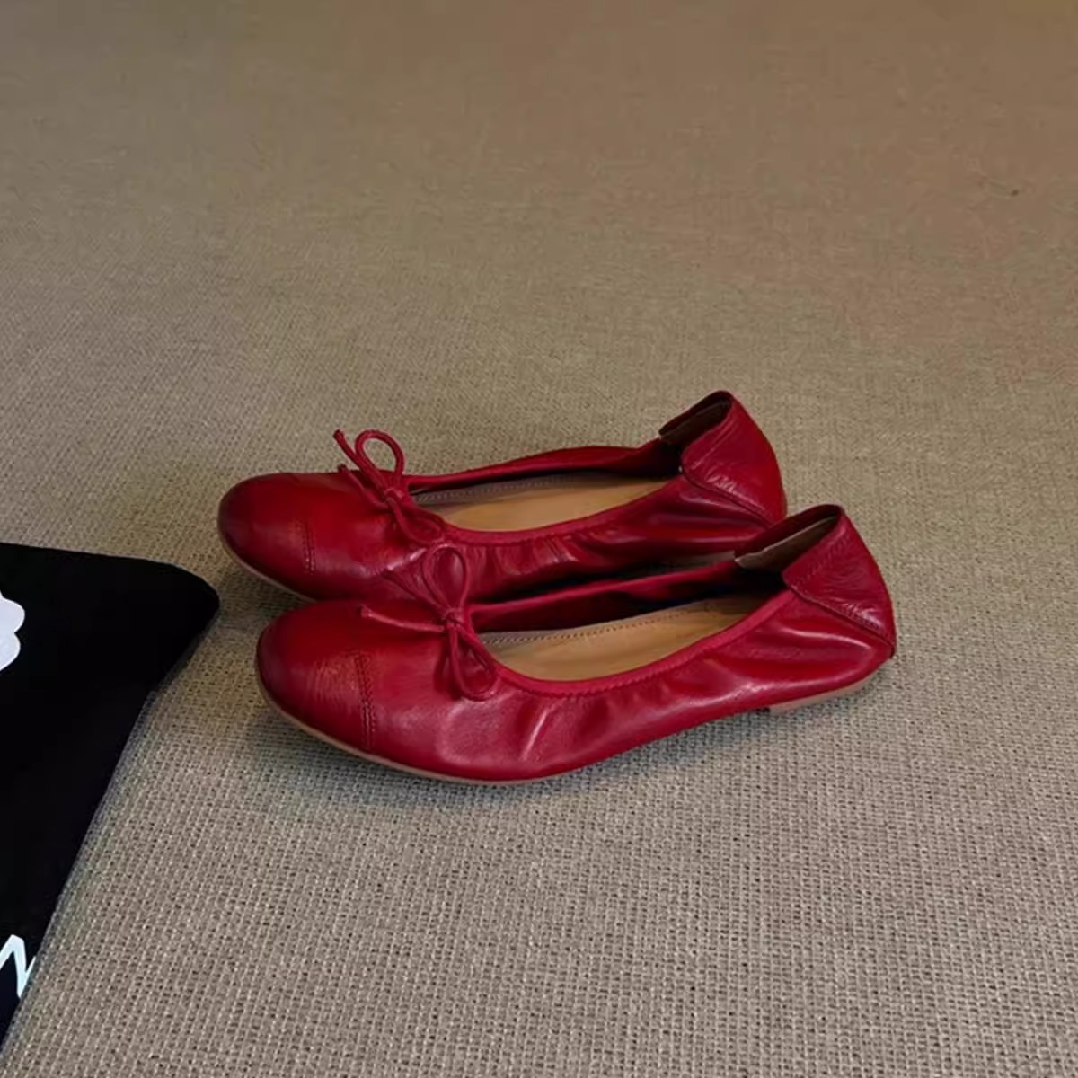 Casual Chic Soft Washed Leather Womens Bow Square Toe Ballet Flats