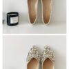 Timeless Classic Microfibre Crystal Pearl Bow Womens Ballet Flats