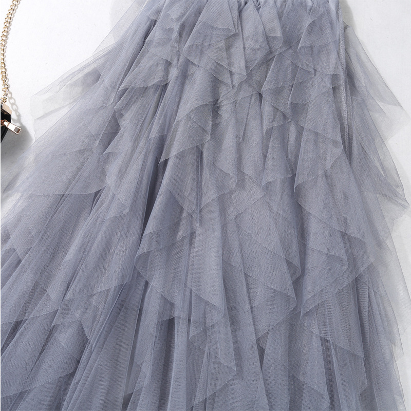 Casual Chic Breathable Asymmetric Layered Tulle Womens Midi Skirt