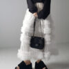 Casual Chic Pastel Ruffled Tiered Tulle Womens A Line Midi Skirt
