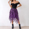 Halloween Layered Tulle Velvet Bat Print Womens Asymmetric Midi Skirt