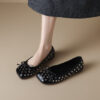 French Riviera Patent Studded Bow Square Toe Womens Black Ballet Flats