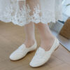 Casual Chic Perforated Sheepskin Leather Womens Flat Mary Janes